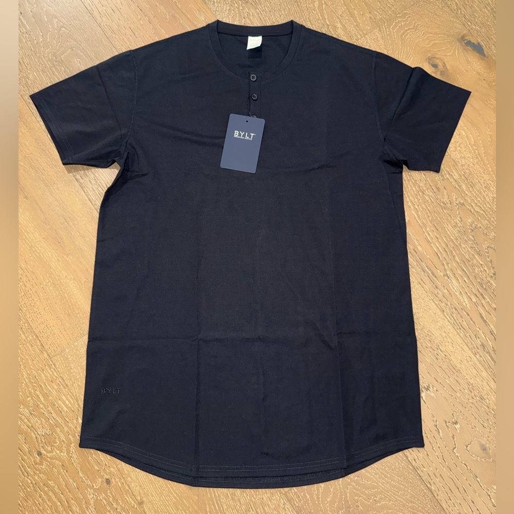 BYLT Basics Black Short-Sleeve Henley Tee‎